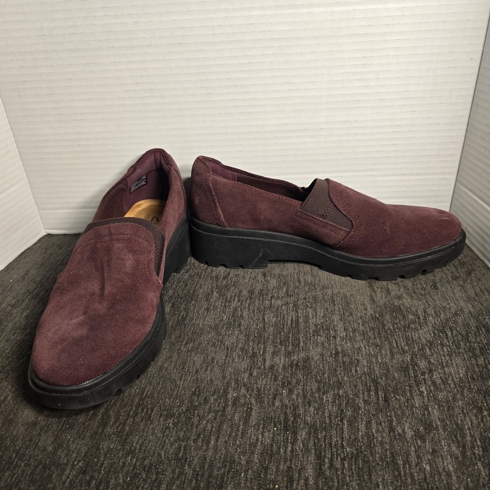 Clarks Calla Rae Loafer Flats Burgundy Suede Comfort Lightweight Casual Size 8W